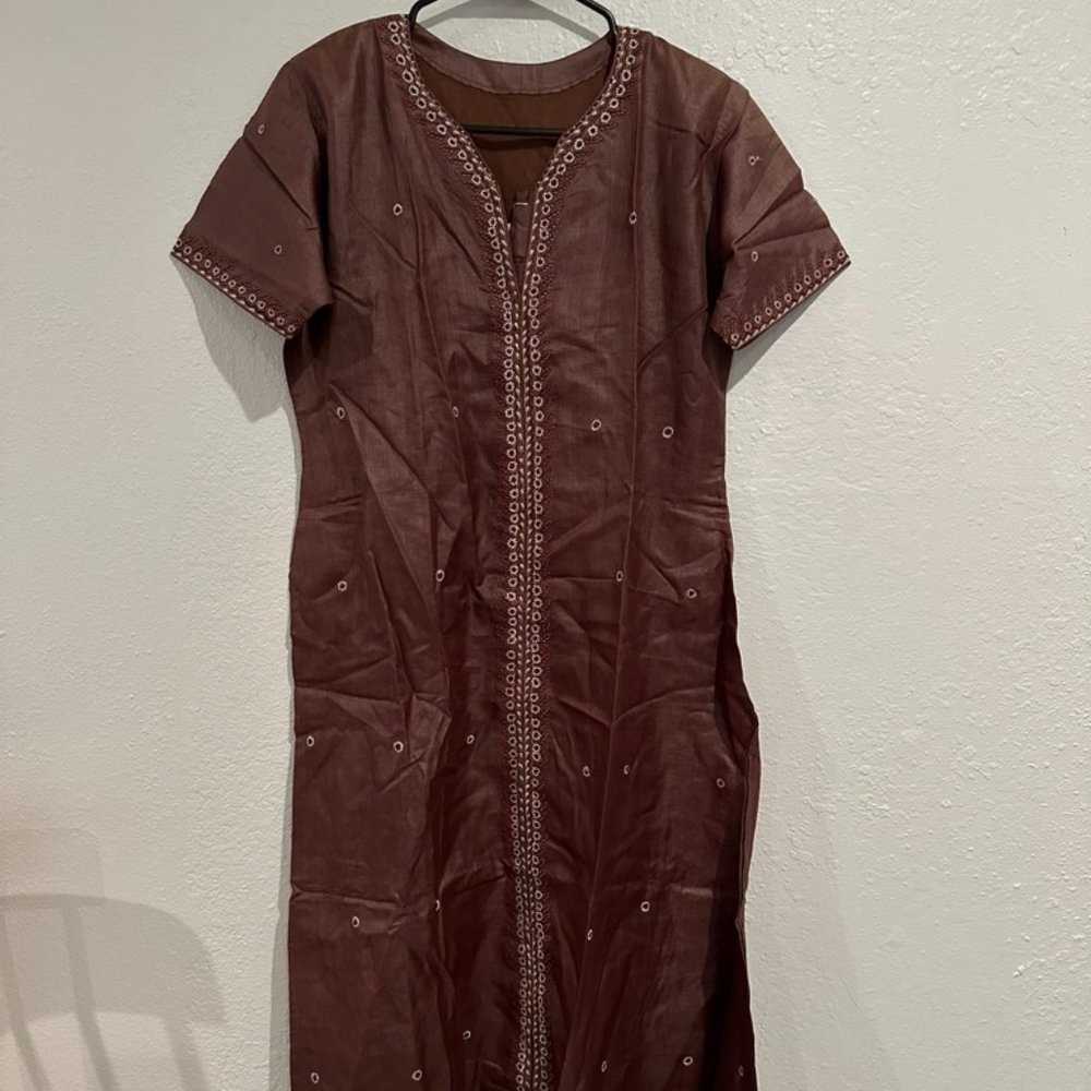 Pure tussar silk brown emroidered shalwar kameez (3pc set)